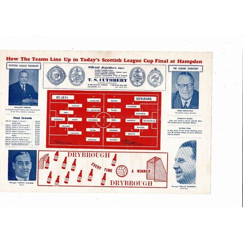 1962 Hearts v Kilmarnock Scottish League Cup Final Football Programme