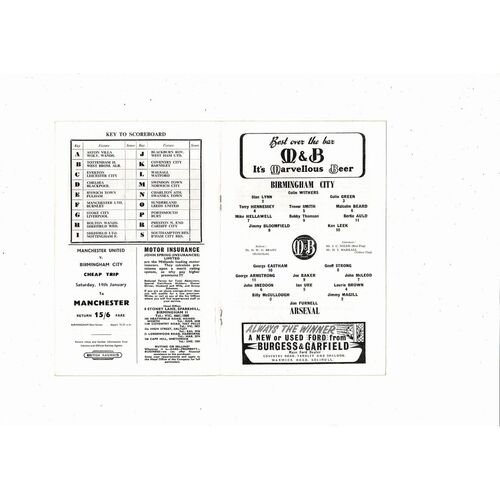 1963/64 Birmingham City v Arsenal Football Programme