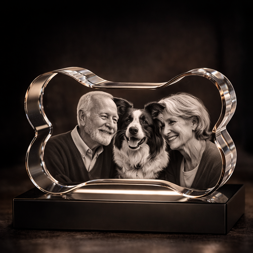 Large Dog Bone 3D Photo Crystal Gift 150×85×50mm