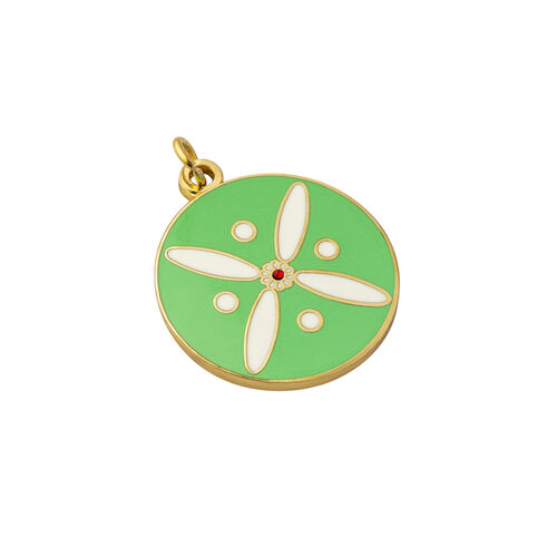 Round Pendant. The Persian Cross. White on Torquoise Green with 1 Central Red Stone.