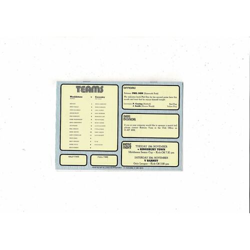 Wealdstone v Coventry City Friendly Football Programme 1985/86