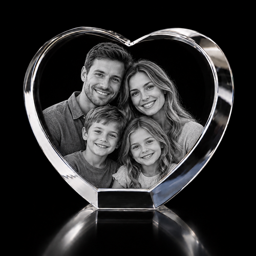 MEGA 3D Crystal Heart Photo Gift – 155 × 140 × 60 mm