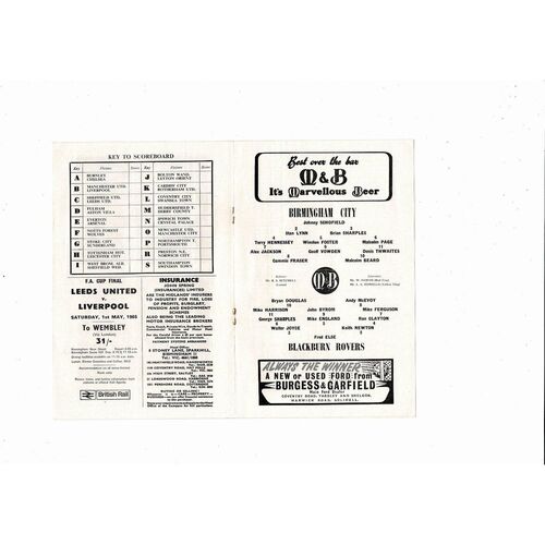 1964/65 Birmingham City v Blackburn Rovers Football Programme