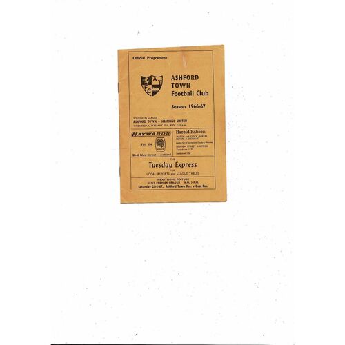 1966/67 Ashford Town v Hastings United Southern League Football Programme