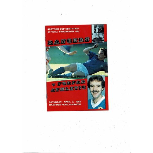 1982 Rangers v Forfar Scottish Cup Semi Final Football Programme