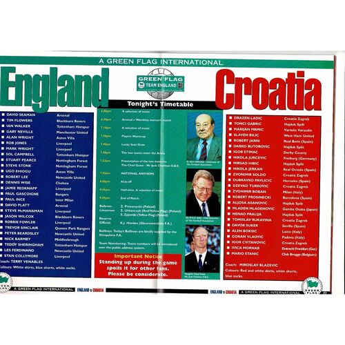 1996 England v Croatia Football Programme