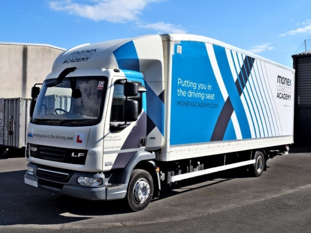 Branded truck livery on a DAF lorry.