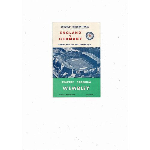 1962 England v Germany Schools International Football Programme