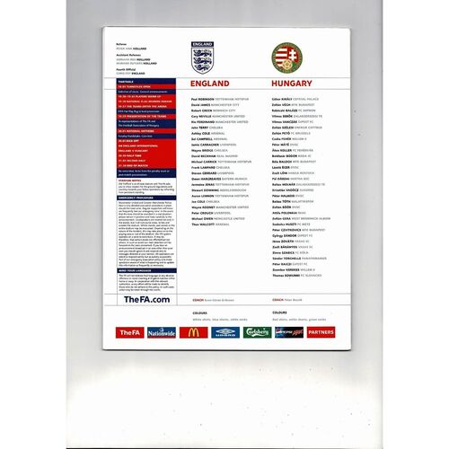 2006 England v Hungary Football Programme