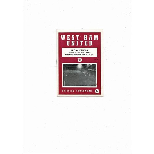West Ham United v U.D.A. Dukla Friendly Football Programme 1959/60