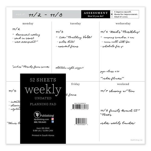 Utility Large 12x9 Weekly Task Planner Desk Pad