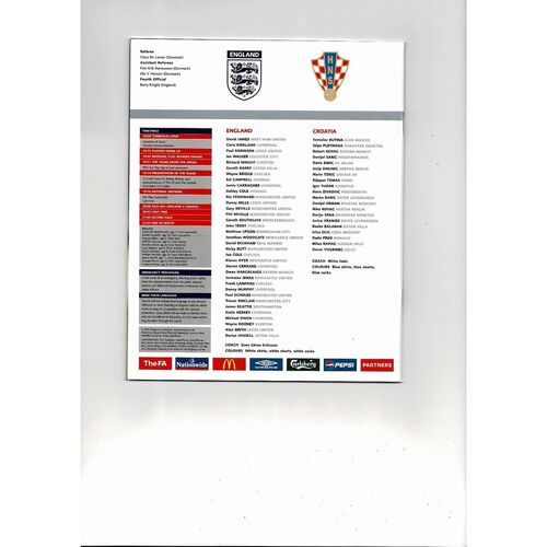 2003 England v Croatia Football Programme @ Ipswich Town