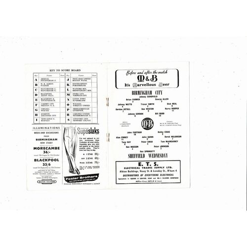 1960/61 Birmingham City v Sheffield Wednesday Football Programme