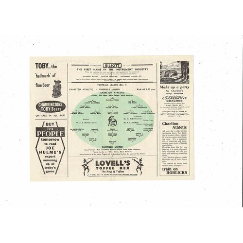 1953/54 Charlton Athletic v Sheffield United Football Programme