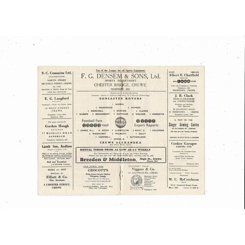 1959/60 Crewe Alexandra v Doncaster Rovers Football Programme