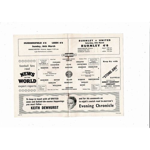 1957/58 Manchester United v West Bromwich Albion FA Cup Replay Programme