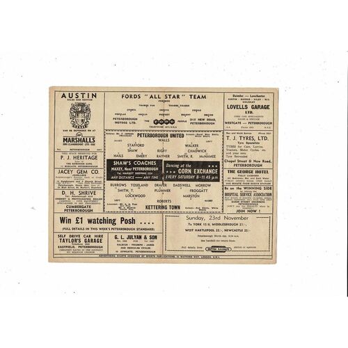 Peterborough United v Kettering Town FA Cup Football Programme 1958/59