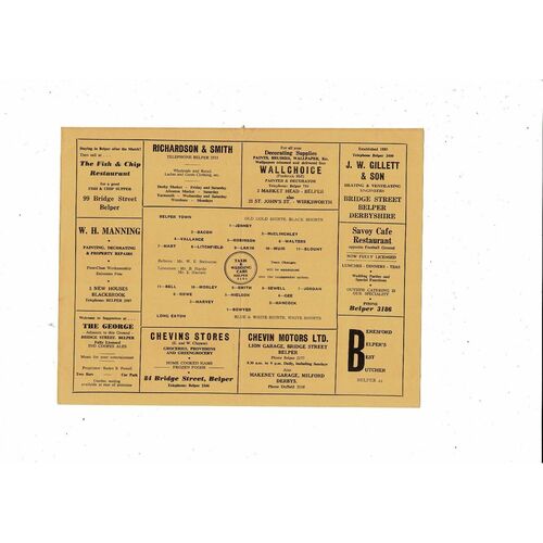 1962/63 Belper Town v Long Eaton Midland Counties League Football Programme