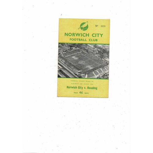 1959/60 Norwich City v Reading Football Programme