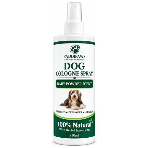 100% Natural Baby Powder Deodoriser and Grooming Spray for Dogs.