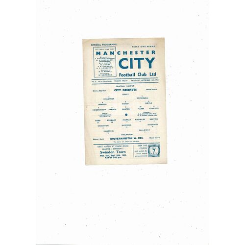 Manchester City v Wolves Central League Football Programme 1963/64