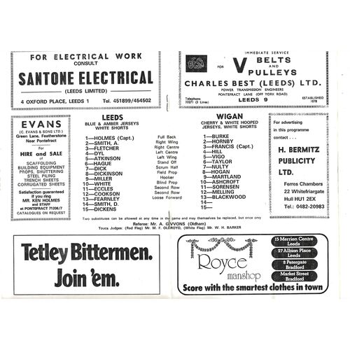 1976/77 Leeds v Wigan (15/01/1977) Rugby League Programme