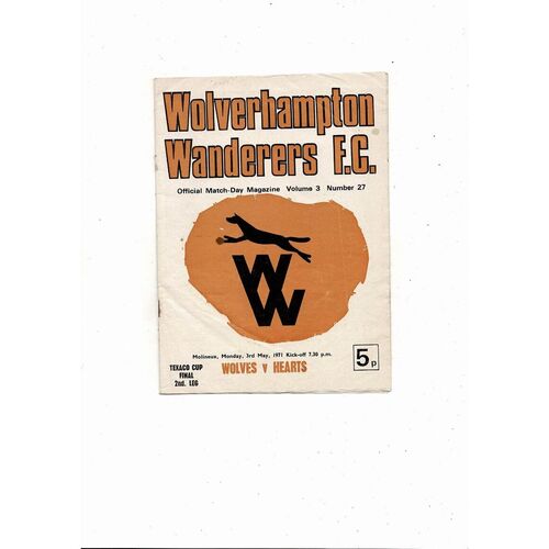 Wolves v Hearts Texaco Cup Final Football Programme 1970/71