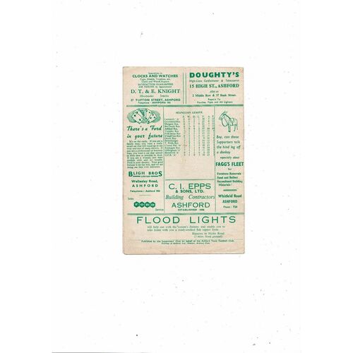 Ashford Town v Betteshanger FA Cup Football Programme 1959/60