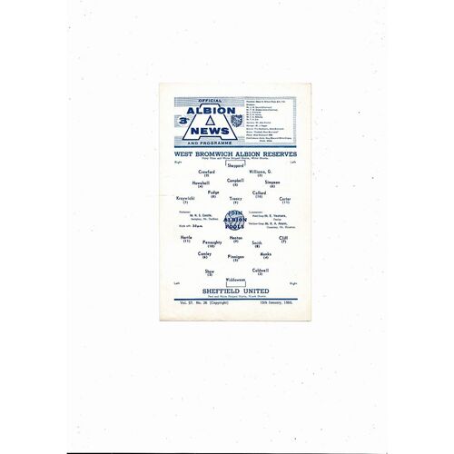 West Bromwich Albion v Sheffield United Central League Football Programme 1965/66