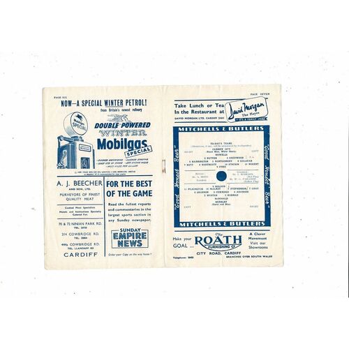 1954/55 Cardiff City v Burnley Football Programme