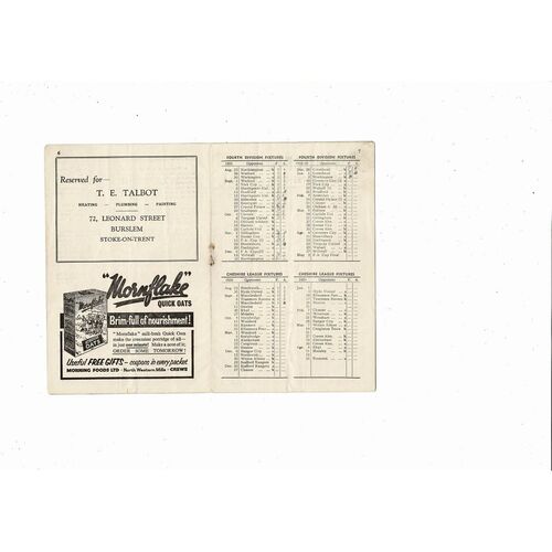 1958/59 Port Vale v Hartlepool United Football Programme