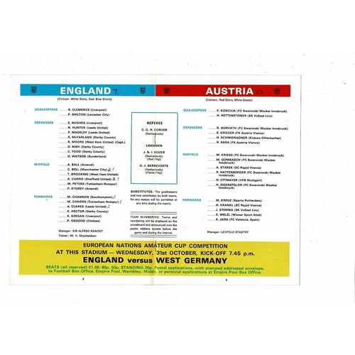 1973 England v Austria Football Programme