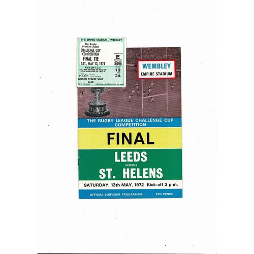 1972 Leeds v St. Helens Rugby League Challenge Cup Final Programme & Match ticket