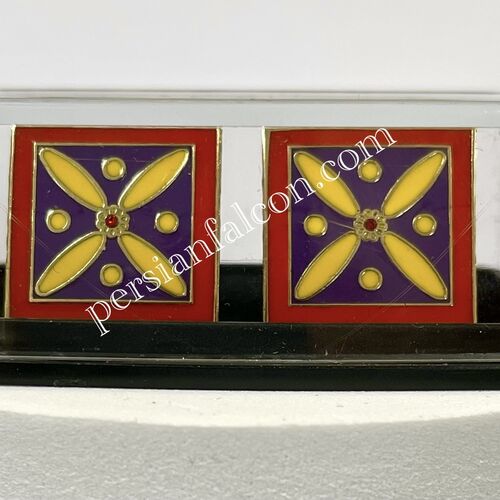 Cufflinks. The Persian Cross. Multi-coloured Cross with 1 Central Red stone. Original Pattern.