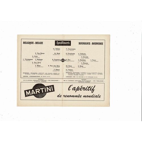 1957 Belgium v Romania International Friendly Football Programme