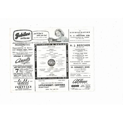 1958 Wales v Ireland International Football Programme @ Cardiff City