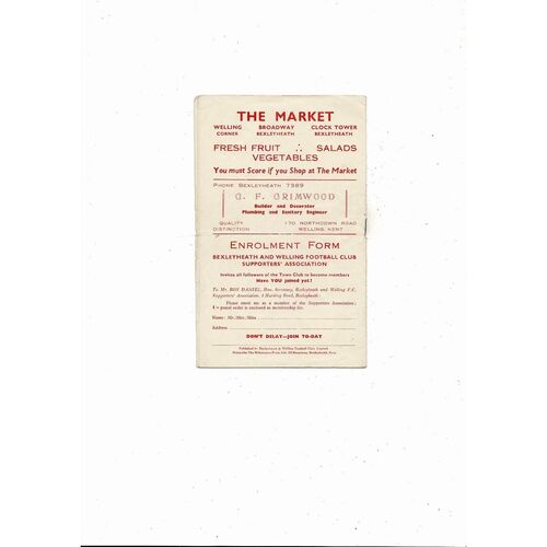 1954/55 Bexleyheath & Welling v Folkestone Town Kent League Football Programme