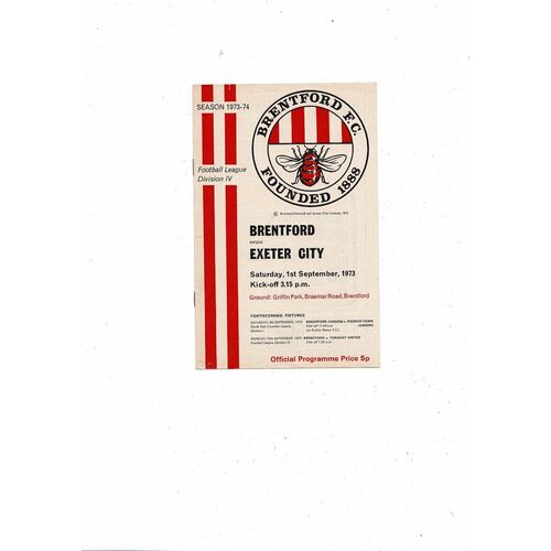 1973/74 Brentford v Exeter City Football Programme