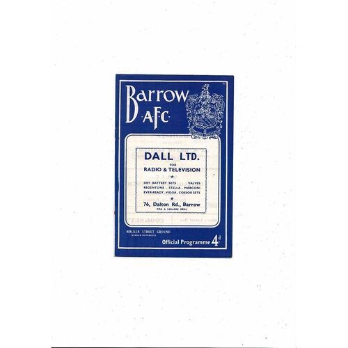 1962/63 Barrow v Chester City Football Programme