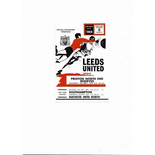Leeds United v Preston Reserves Football Programme 1970/71