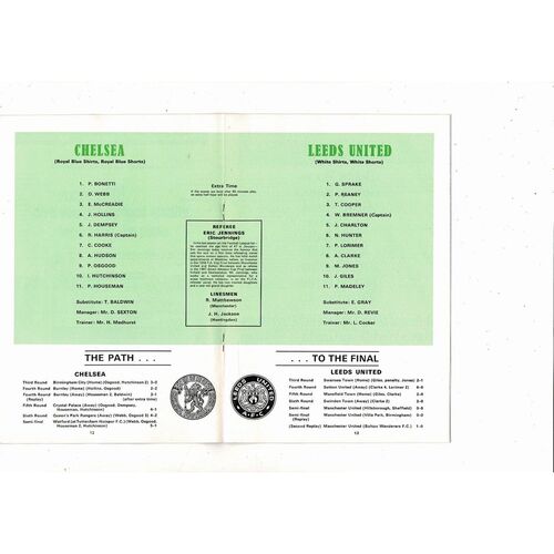 1970 Chelsea v Leeds United FA Cup Final Football Programme