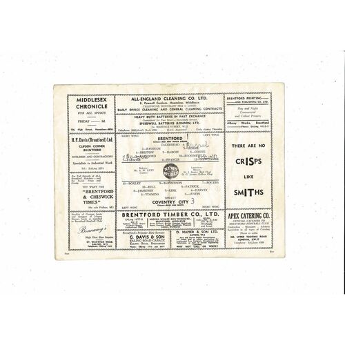 1957/58 Brentford v Coventry City Football Programme