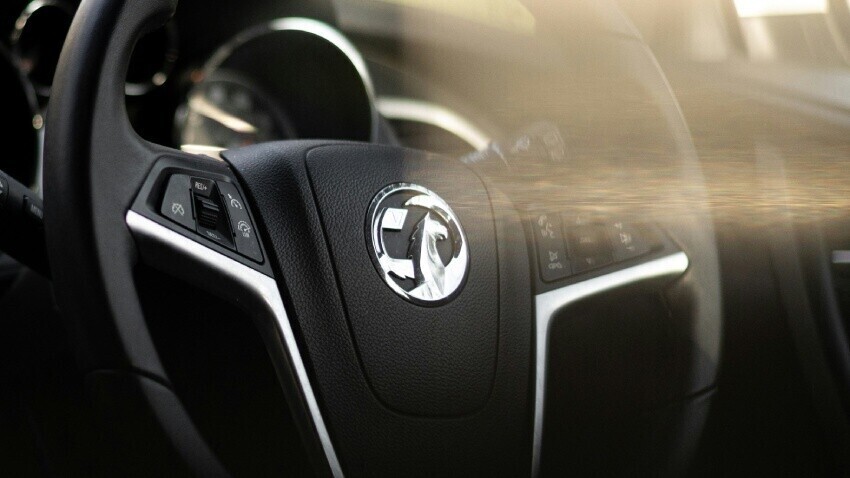 Vauxhall badge on a steering wheel