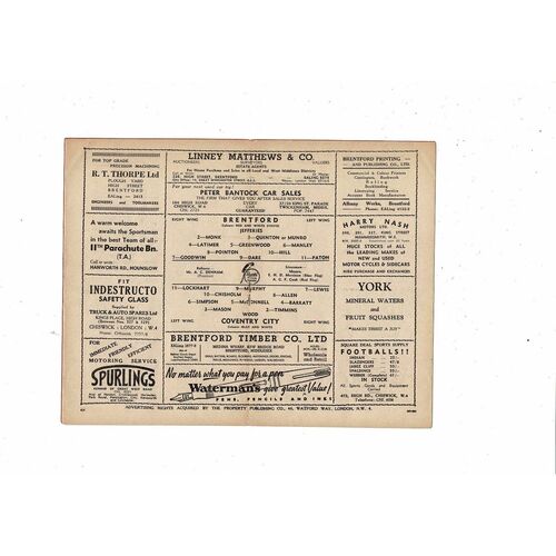 1949/50 Brentford v Coventry City Football Programme