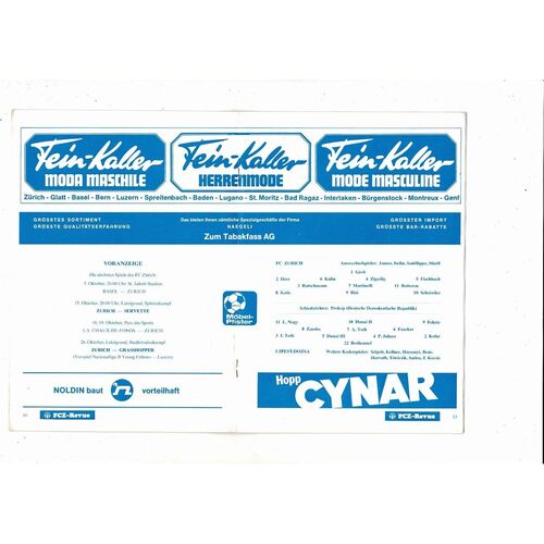 FC Zurich v Ujpest Dozsa European Cup Football Programme + Auto'd picture 1975/76