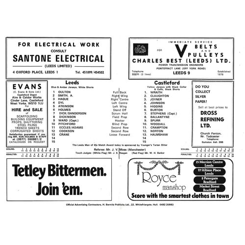 1978/79 Leeds v Castleford (14/10/1978) Rugby League Programme
