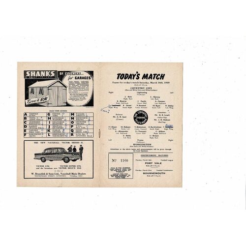 1958/59 Coventry City v Workington Football Programme