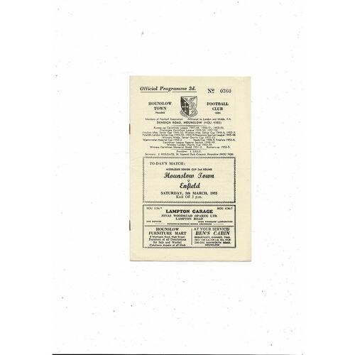 1954/55 Hounslow Town v Enfield Middlesex Senior Cup Football Programme