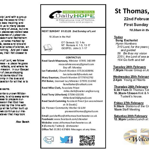 Pew Sheet | The Parish of St Thomas, Exeter