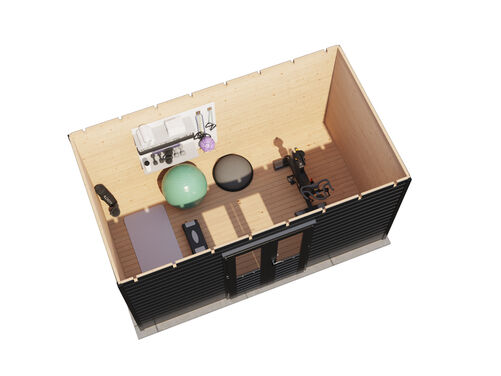 4.2mtr x 2.4mtr 44mm walled Flat Roof Cabin